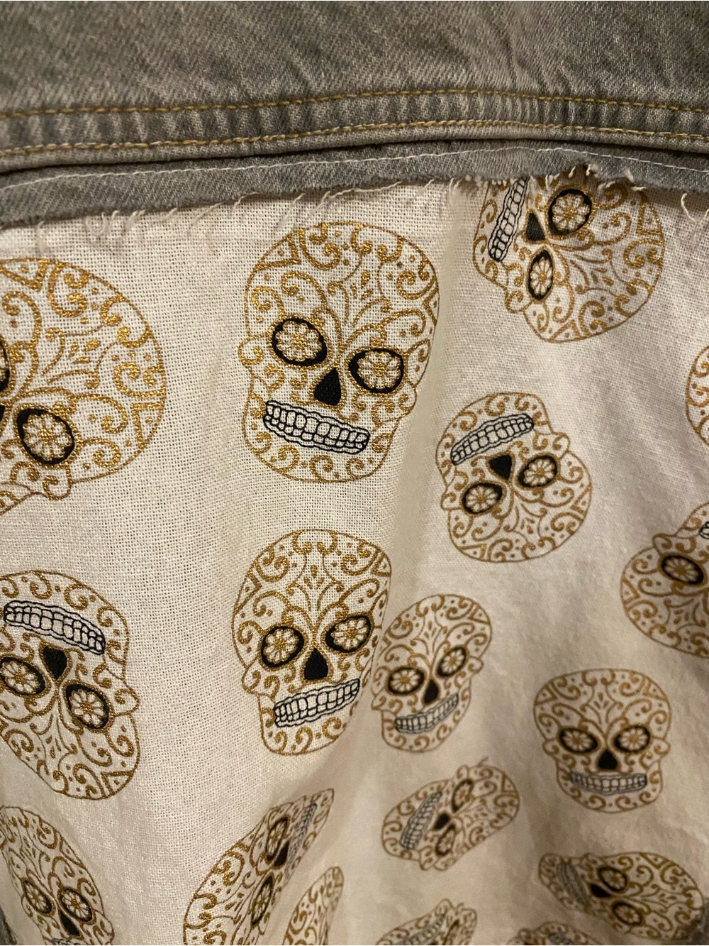 Grey Cropped Denim Jacket with Skull Print Back Panel - Picture 6 of 6